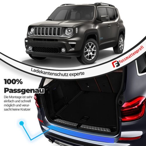 Ladekantenschutz aus Edelstahl Chrom mit Abkantung Passend für Jeep Renegade Baujahr ab 2014
