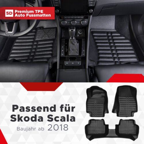 5D Premium Auto Fussmatten TPE Set passend für Skoda Scala Baujahr ab 2018