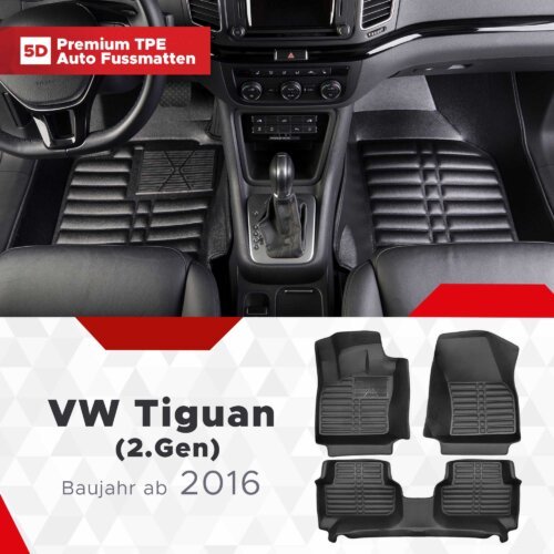 5D Premium Auto Fussmatten TPE Set passend für VW Tiguan (2.Gen) Baujahr 2016-2023