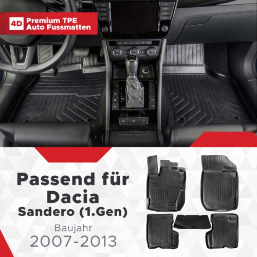 4D Premium Gummi Auto Fussmatten Set Passend für Dacia Sandero (1.Gen) Baujahr 2007-2013