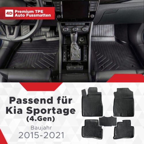 4D Premium Gummi Auto Fussmatten Set Passend für Kia Sportage (4.Gen) Baujahr 2015-2021