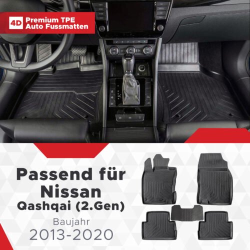 4D Premium Gummi Auto Fussmatten Set Passend für Nissan Qashqai (2.Gen) Baujahr 2013-2020