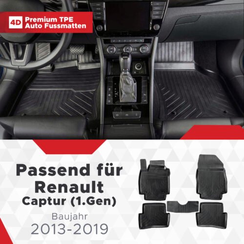 4D Premium Gummi Auto Fussmatten Set Passend für Renault Captur (1.Gen) Baujahr 2013-2019
