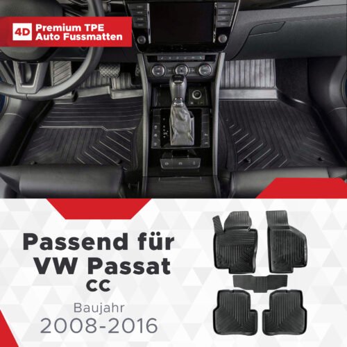 4D Premium Gummi Auto Fussmatten Set Passend für VW Passat CC Baujahr 2008-2016