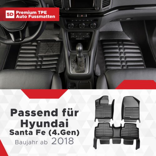 5D Premium Auto Fussmatten TPE Set passend für Hyundai Santa Fe (4.Gen) Baujahr 2018-2023