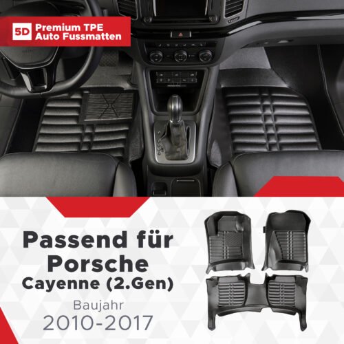 5D Premium Auto Fussmatten TPE Set passend für Porsche Cayenne (2.Gen) Baujahr 2010-2017