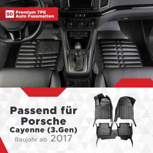 5D Premium Auto Fussmatten TPE Set passend für Porsche Cayenne (3.Gen) Baujahr ab 2017