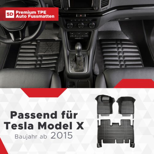 5D Premium Auto Fussmatten TPE Set passend für Tesla Model X Baujahr ab 2015