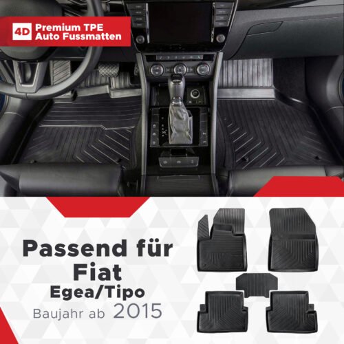 4D Premium Gummi Auto Fussmatten Set Passend für Fiat Tipo / Aegea Baujahr ab 2015