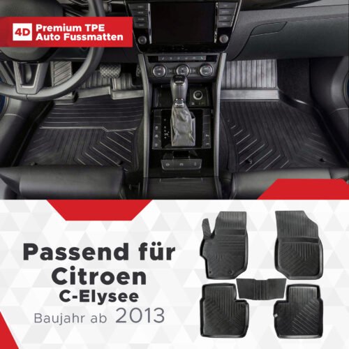 4D Premium Gummi Auto Fussmatten Set Passend für Citroen C-Elysee Baujahr ab 2013