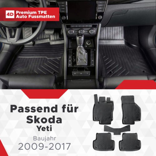 3D Premium Gummi Auto Fussmatten Set Passend für Skoda Yeti Baujahr 2009-2017