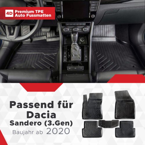4D Premium Gummi Auto Fussmatten Set Passend für Dacia Sandero (3.Gen) Baujahr ab 2020