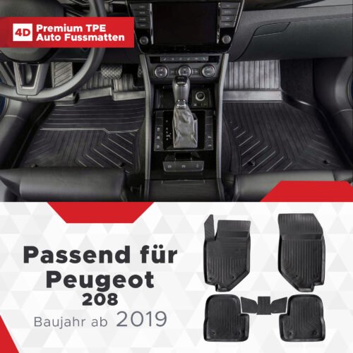 4D Premium Gummi Auto Fussmatten Set Passend für Peugeot 208 Baujahr ab 2019