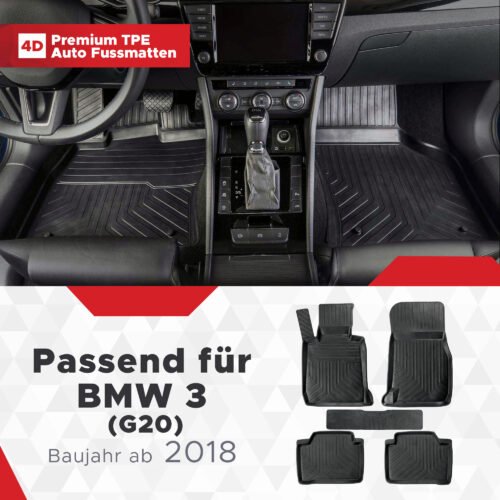 4D Premium Gummi Auto Fussmatten Set Passend für BMW 3 (G20) Baujahr ab 2018