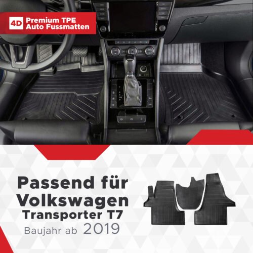 4D Premium Gummi Auto Fussmatten Set Passend für Volkswagen Transporter T7 Baujahr ab 2019