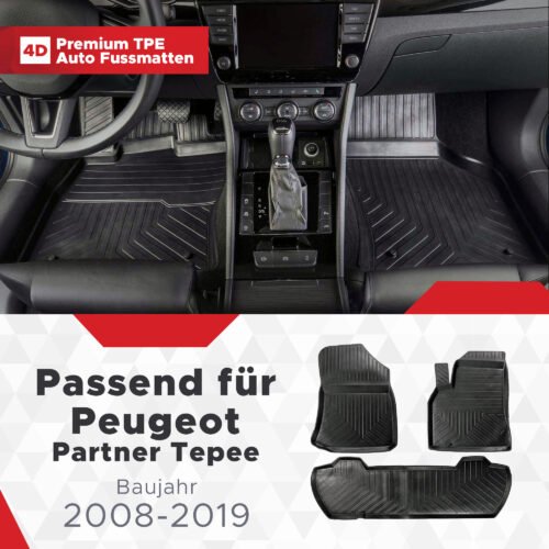 4D Premium Gummi Auto Fussmatten Set Passend für Peugeot Partner Tepee Baujahr 2008-2019