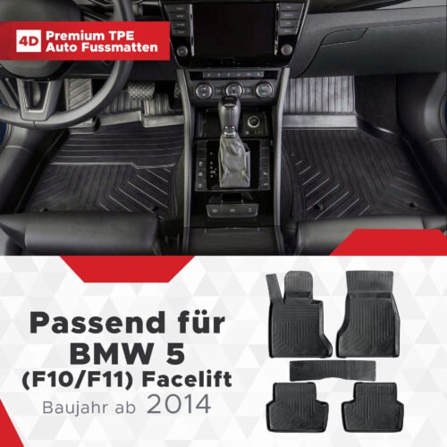 4D Premium Gummi Auto Fussmatten Set Passend für BMW 5 (F10/F11) Facelift Baujahr ab 2014