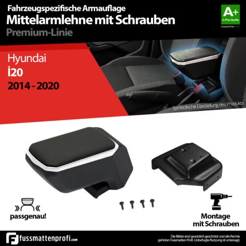 Mittelarmlehne Armauflage mit Schrauben Grau Passend für Hyundai i20 2014-2021